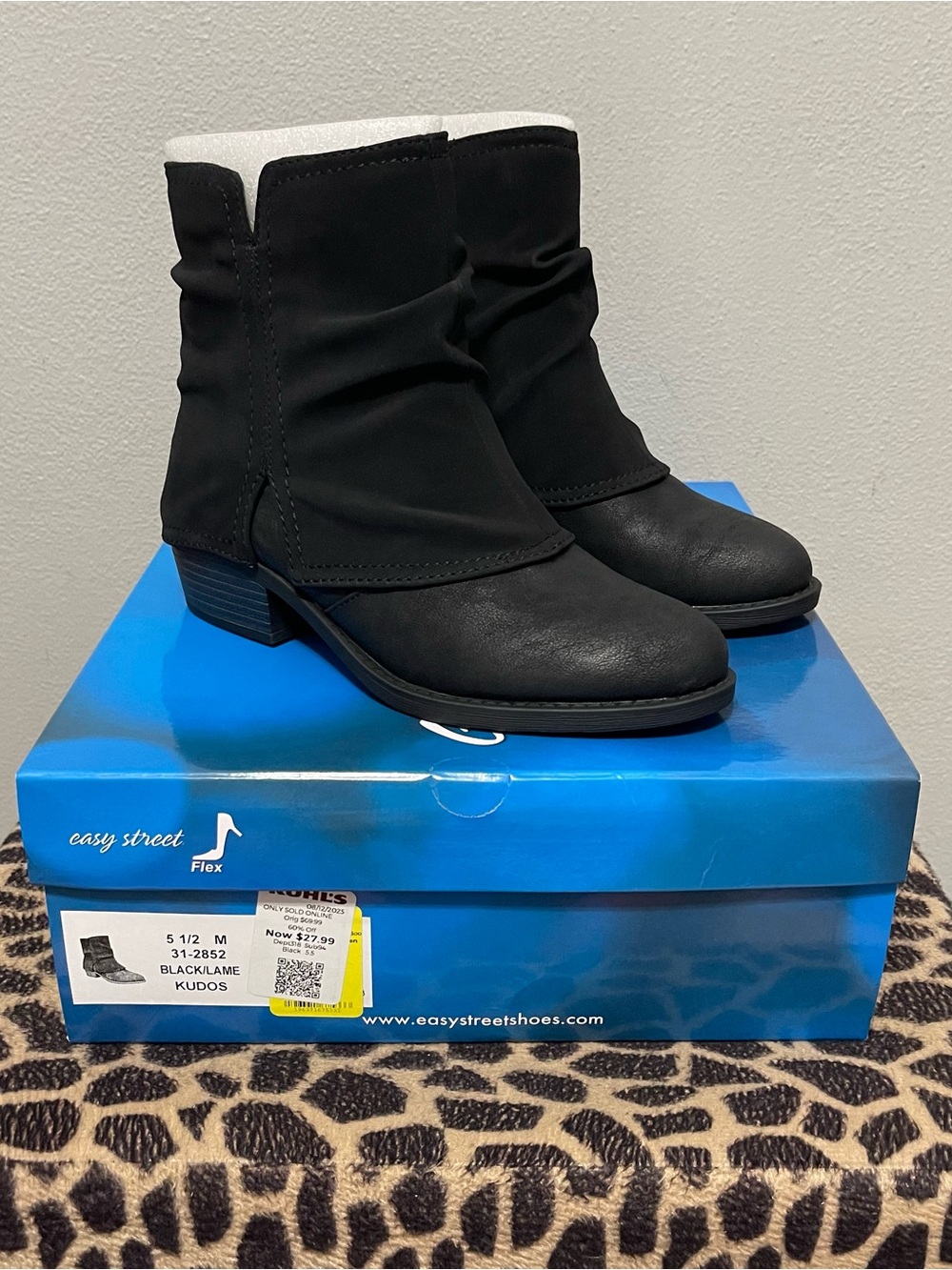 Easy Street Kudos Overlay Low Heel Boots Black Comfort NIB Womens 5.5